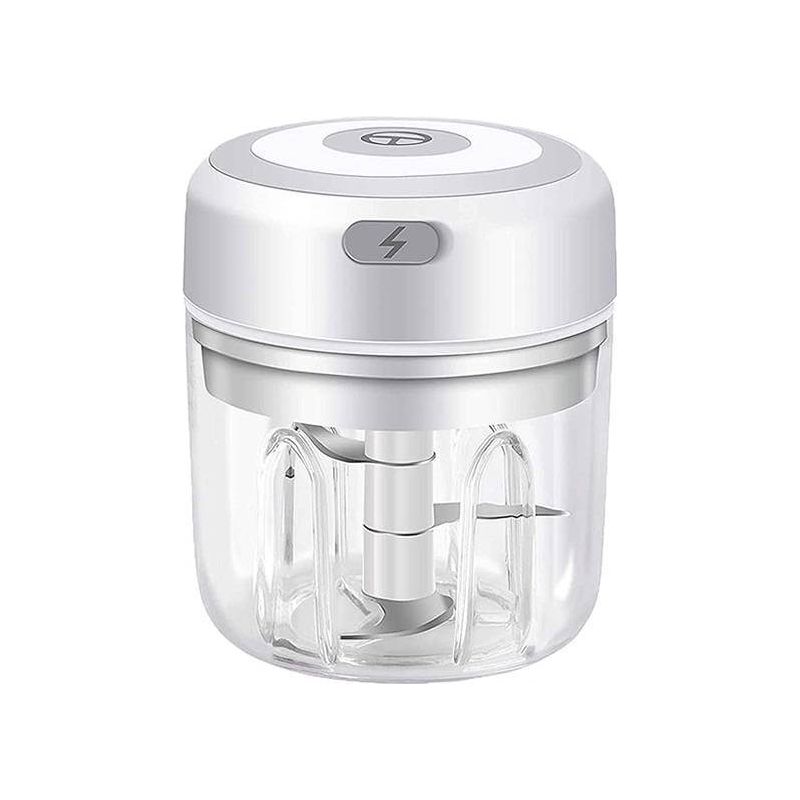 250 ml elektrinis mini česnakų smulkintuvas su USB įkrovimu, baltos spalvos.