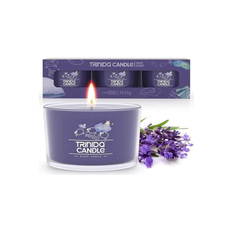 Trinida Deep sleep raminančio citrinžolės, levandų ir ramunėlių kvapo žvakės